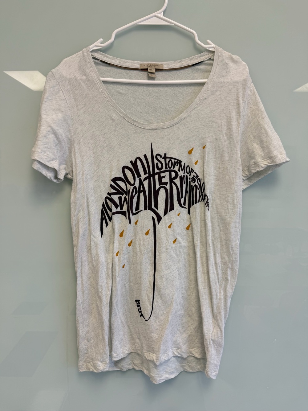Burberry Brit White Tee with Beige Label and Brown Trim
